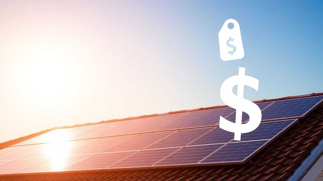 Panneaux solaires sur un toit avec un prix qui monte.