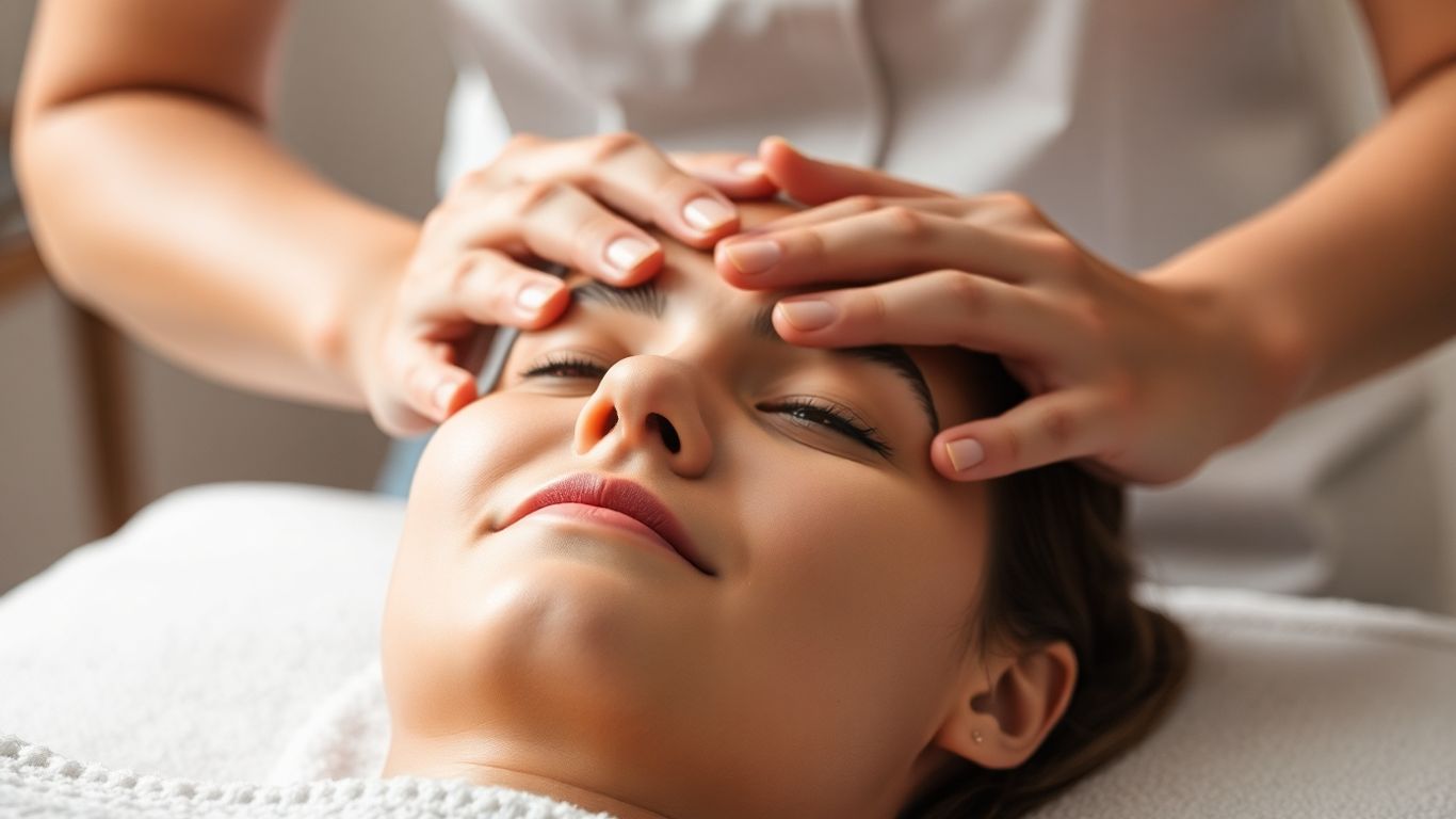 Therapist's hands gently touching a person's head.