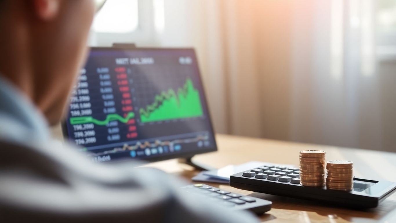 Pessoa a consultar informações financeiras no ecrã.