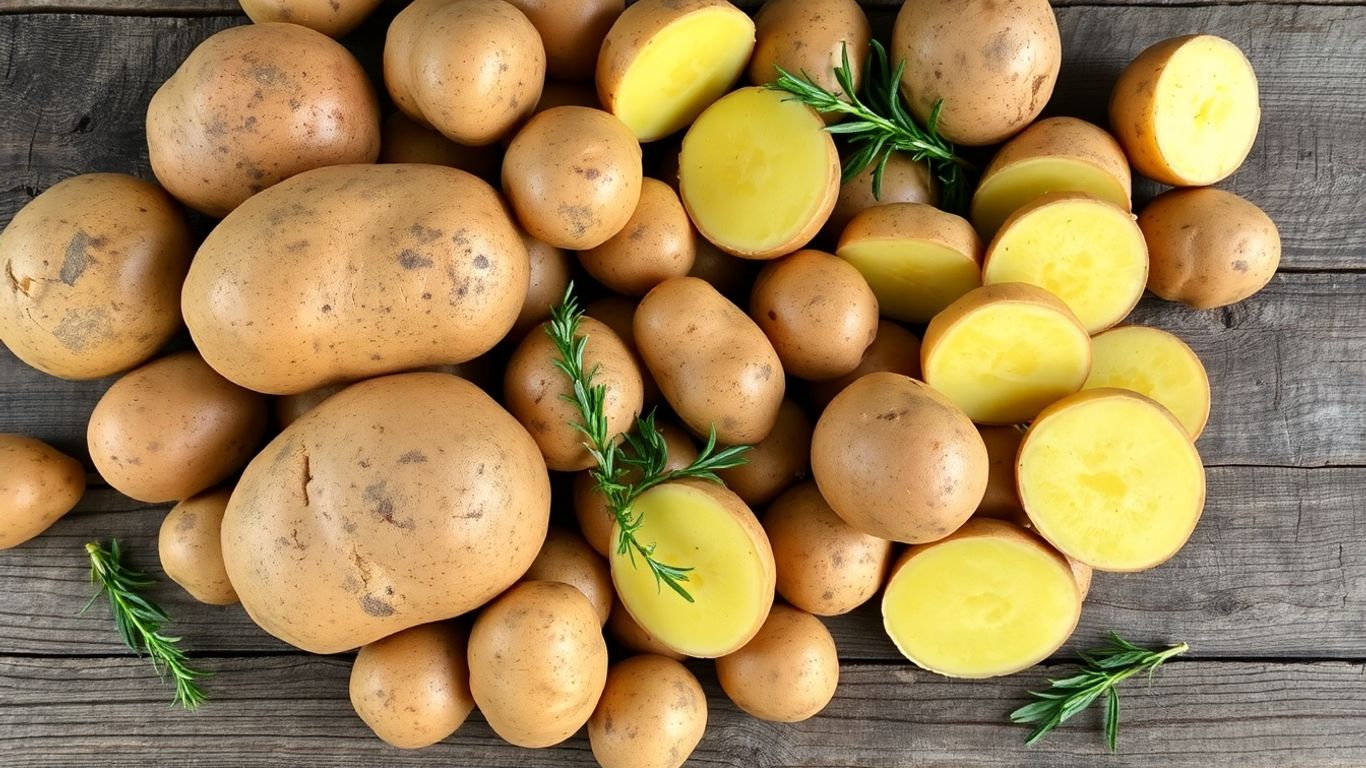 Biologische Agria aardappelen op een rustieke tafel
