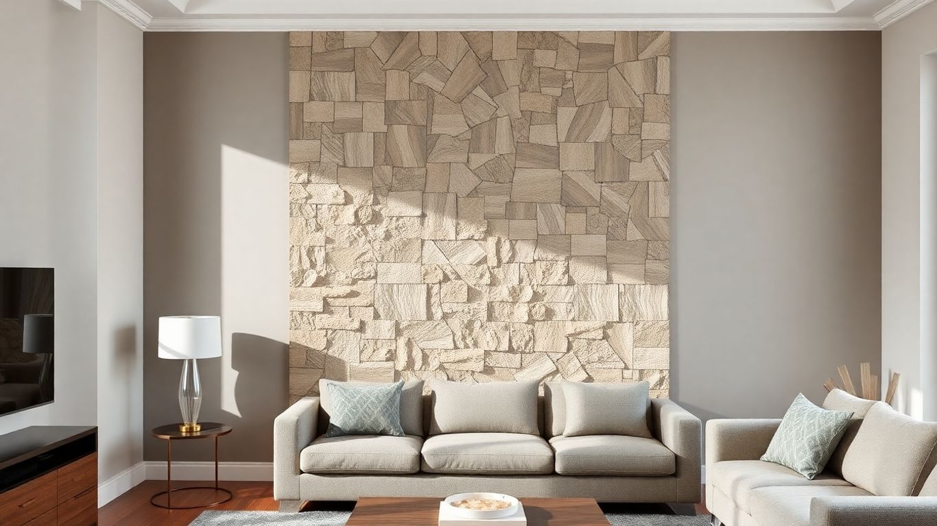 Textured accent wall in a modern living room.