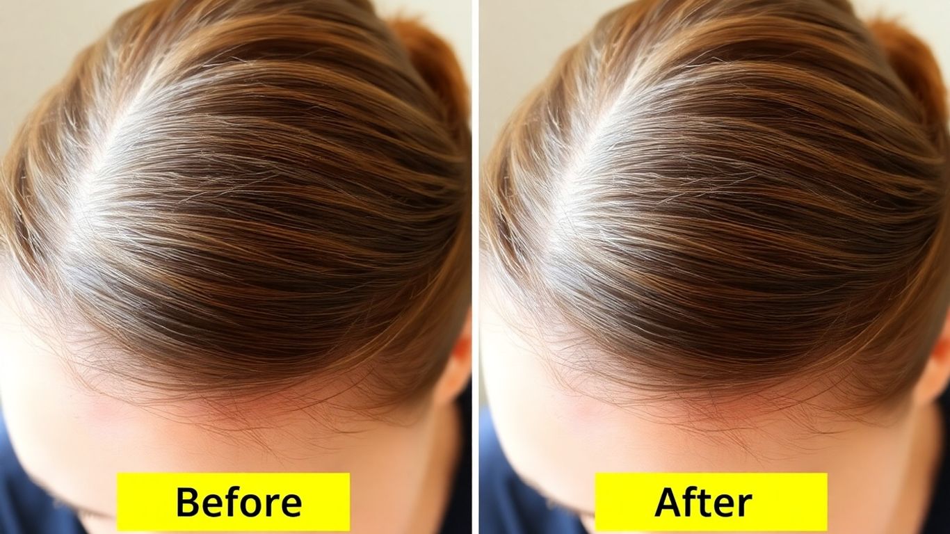 Woman's scalp with thinning and fuller hair