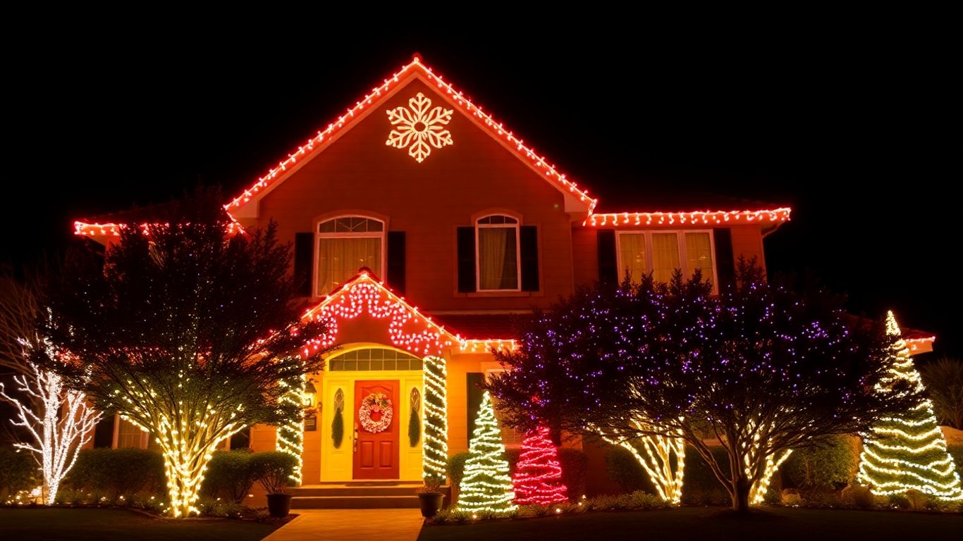 Festive house decorated with professional Christmas lights.