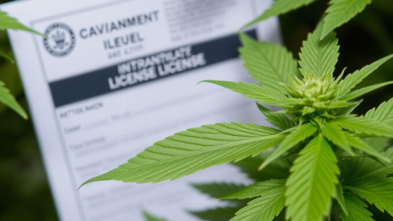 Cannabis plant and official licence document.