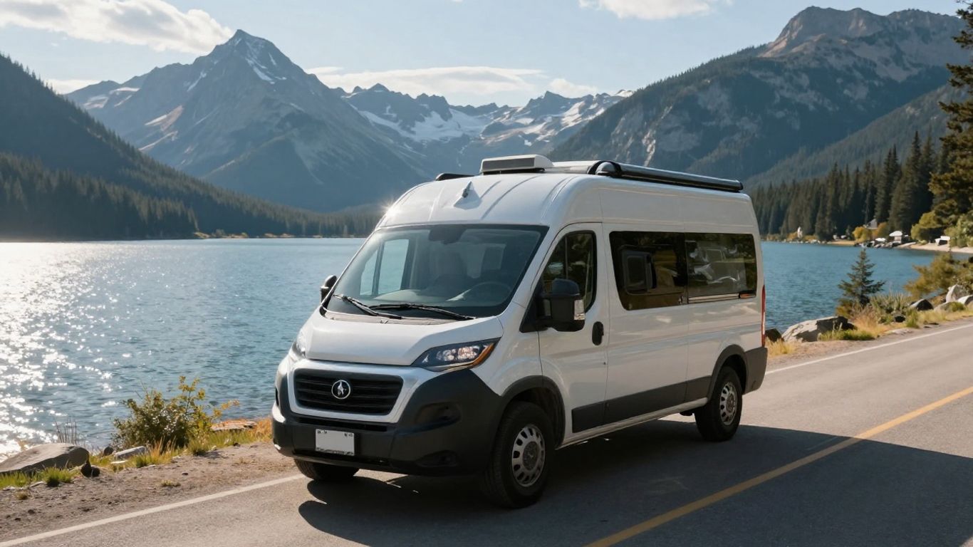 Campervan parked in scenic Canadian wilderness.