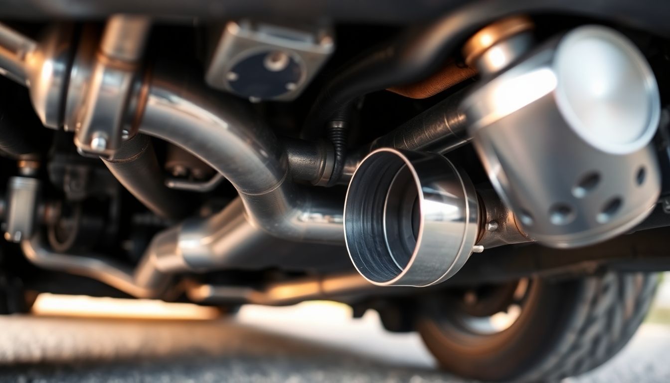 Car exhaust system with particulate filter visible.