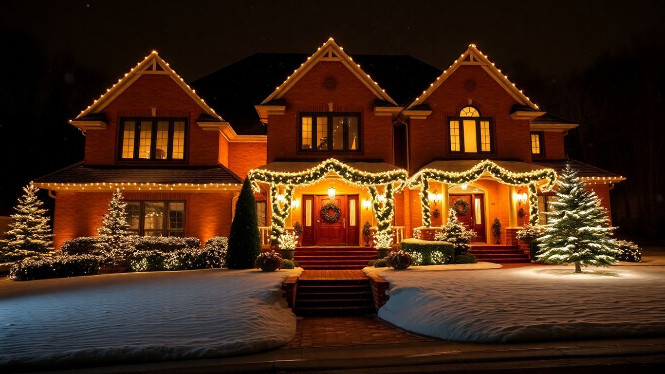 Festive Christmas lights illuminating a house in Oakville.