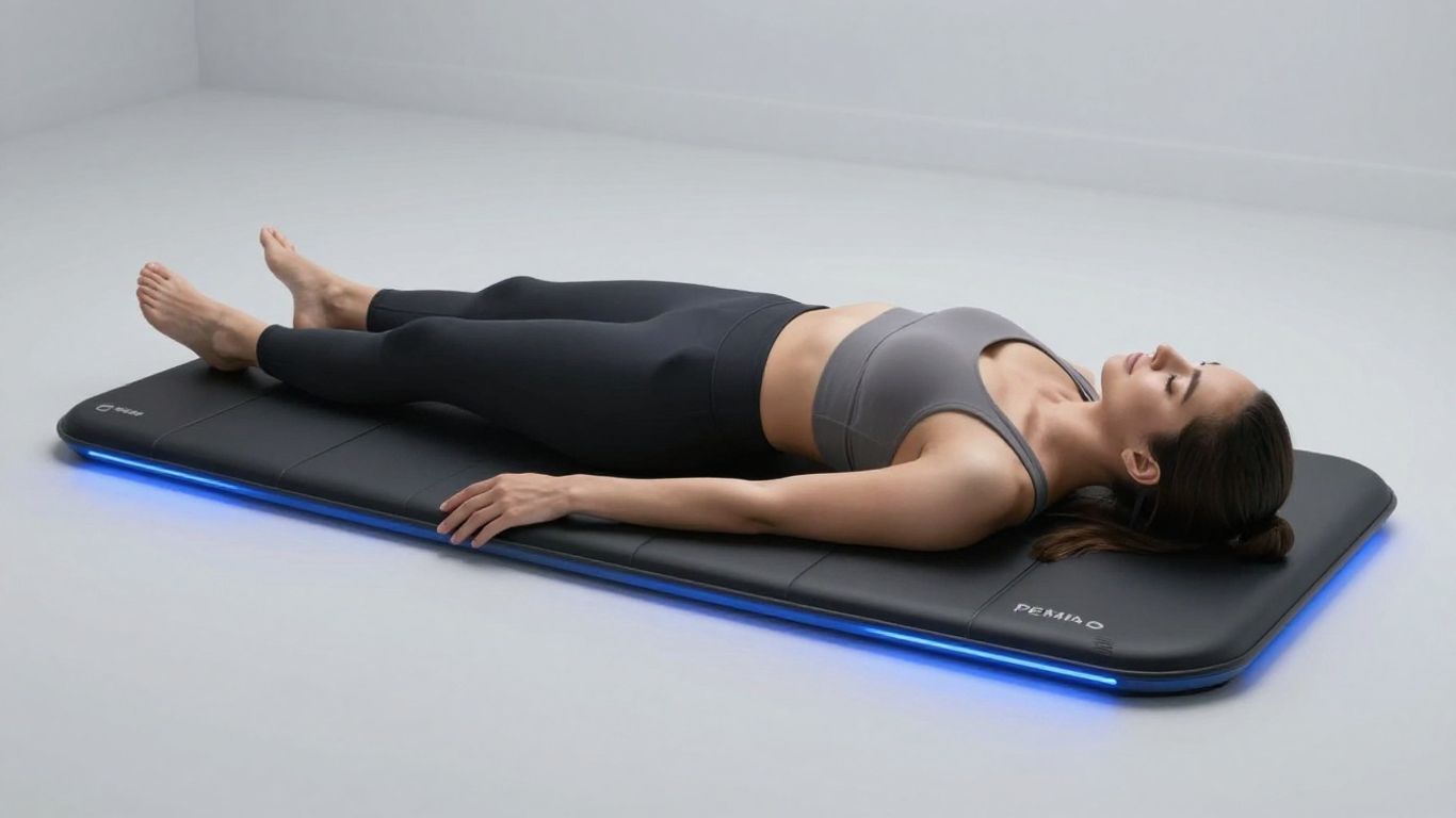 Person relaxing on a Bemer PEMF mat for recovery.