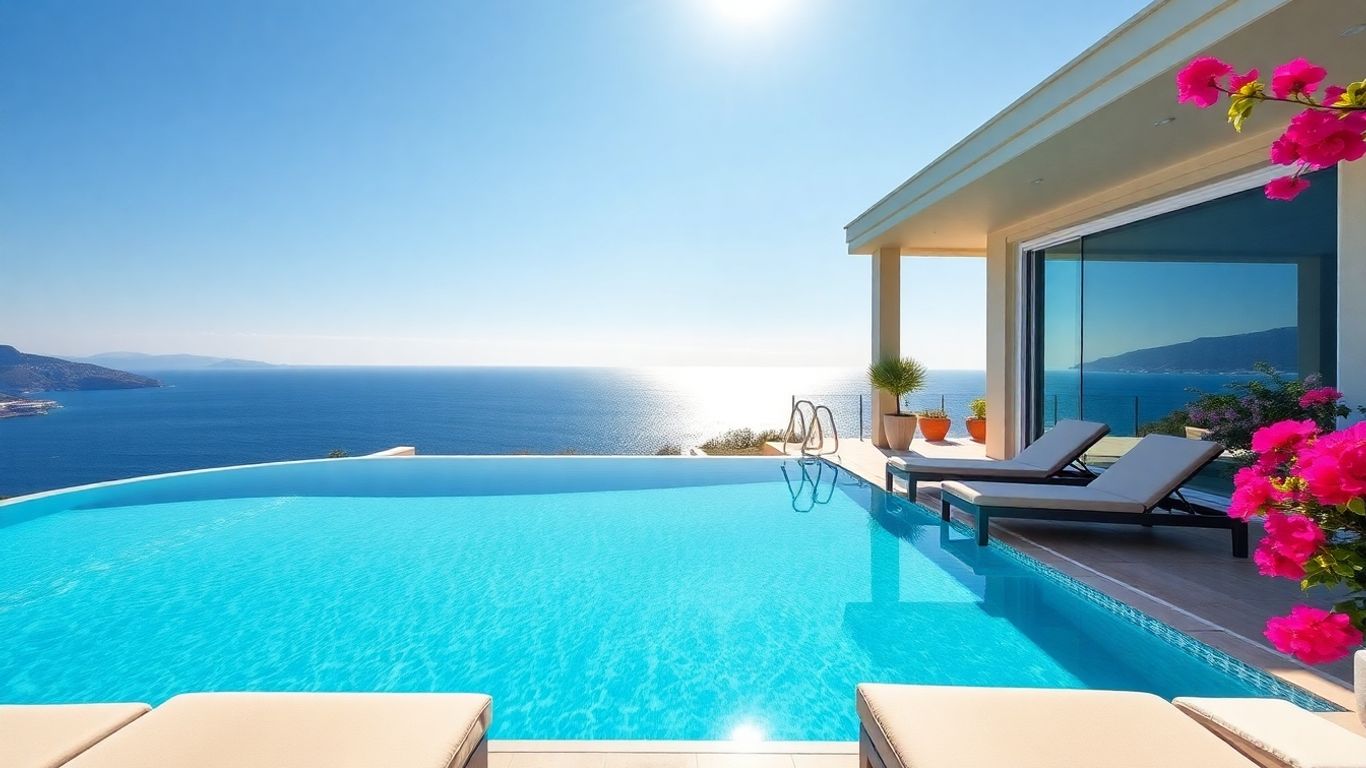 Terrasse de villa croate de luxe avec vue sur la mer.