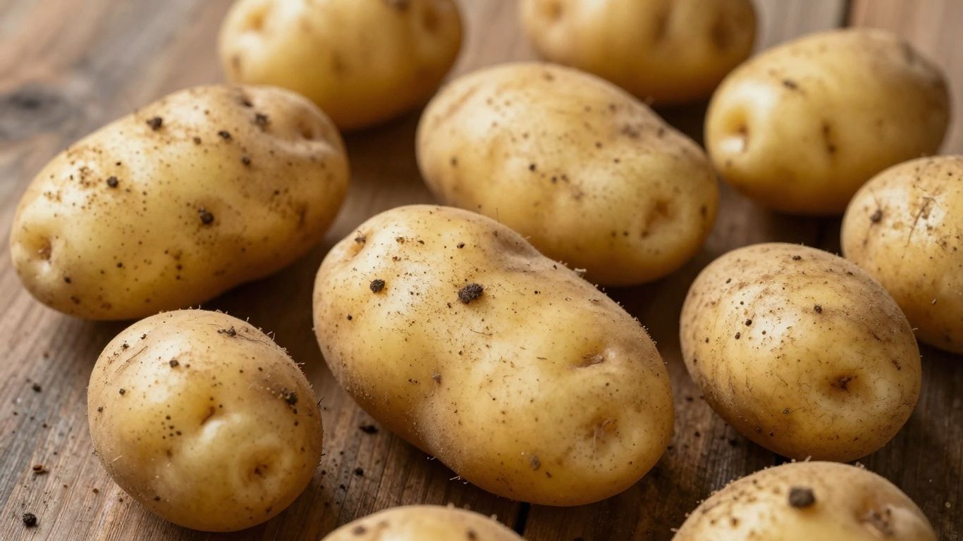 Verse aardappelen op een houten ondergrond, klaar voor bereiding.