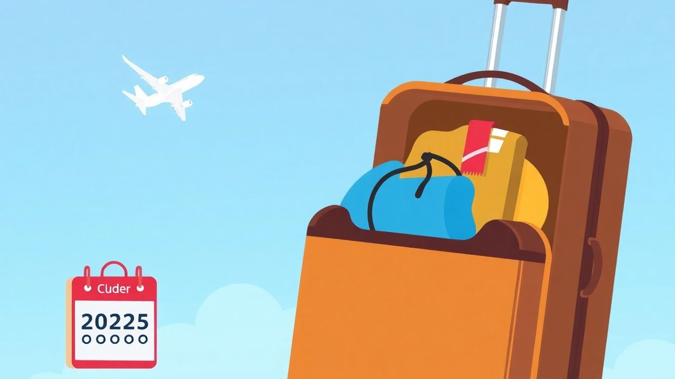 Koffer mit Flugzeug und Kalender 2025