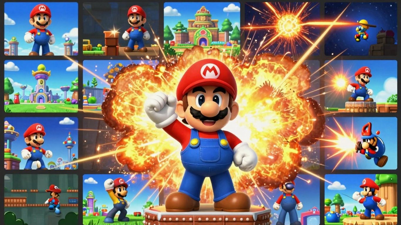 Collage of memorable 2014 video game scenes and characters.