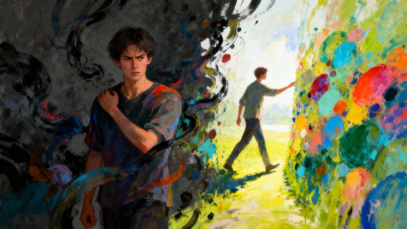 Person breaking through mental block to reach clarity.