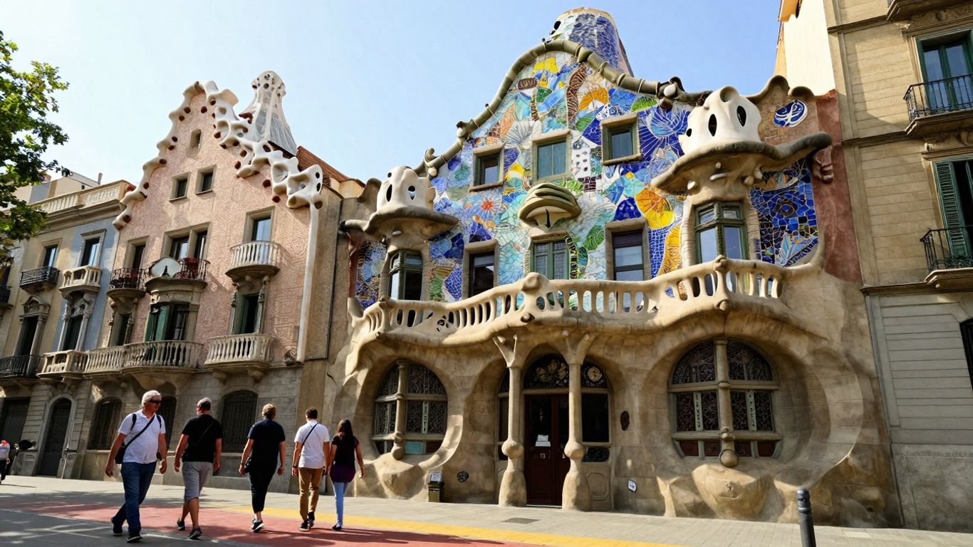 Kolorowe mozaiki Gaudiego w słonecznej Barcelonie.