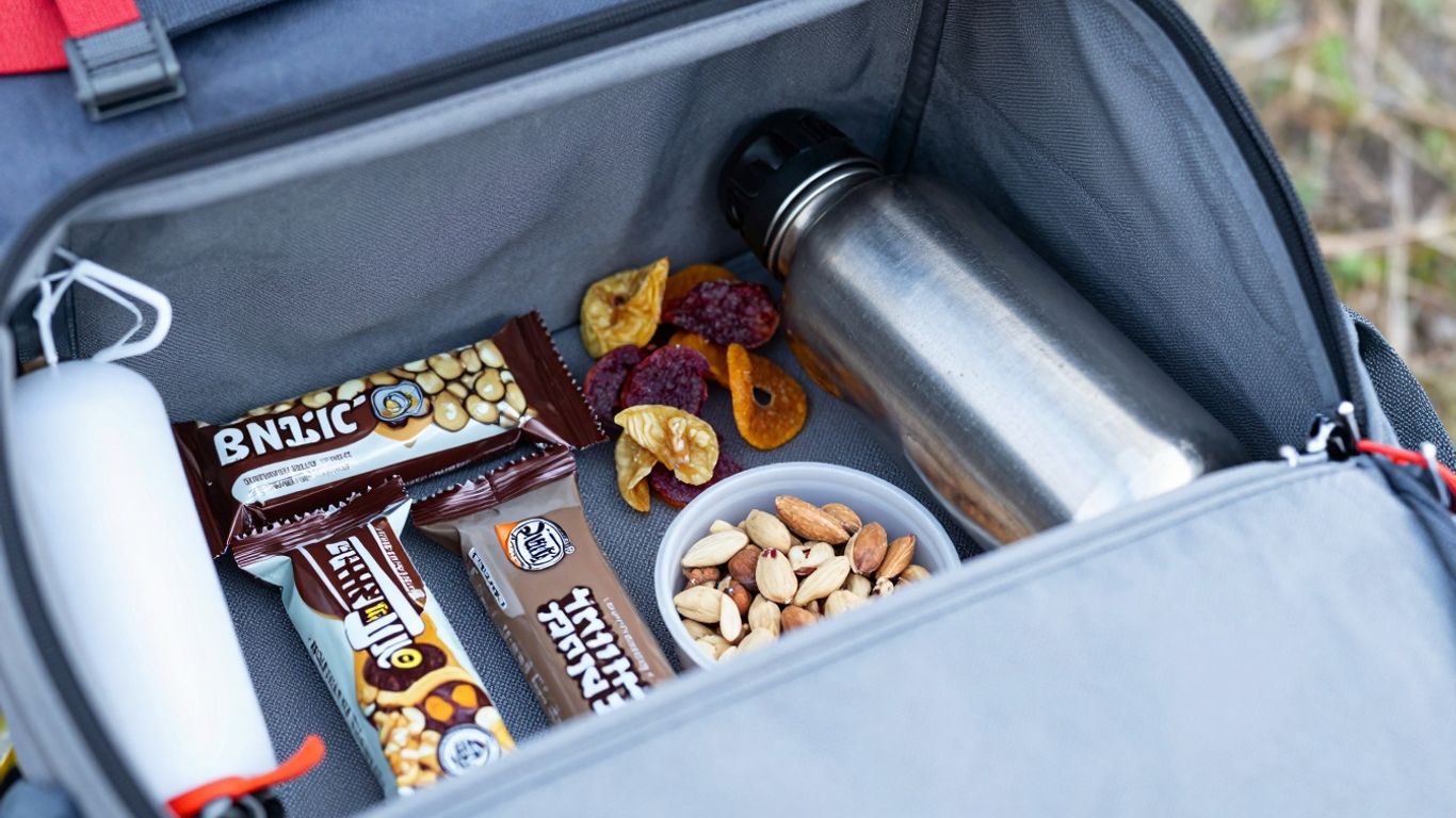 Verpflegung und Zubehör für eine Hüttentour im Rucksack