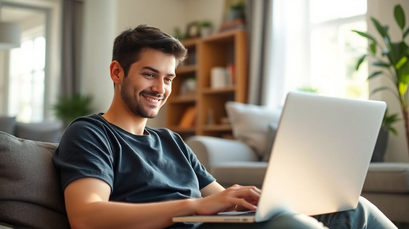 Person working remotely from home on a laptop.