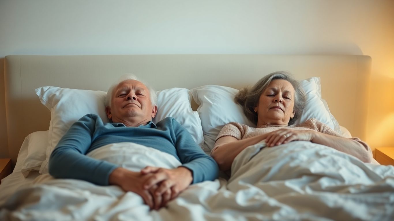 Seniors sleeping soundly in a peaceful bedroom.