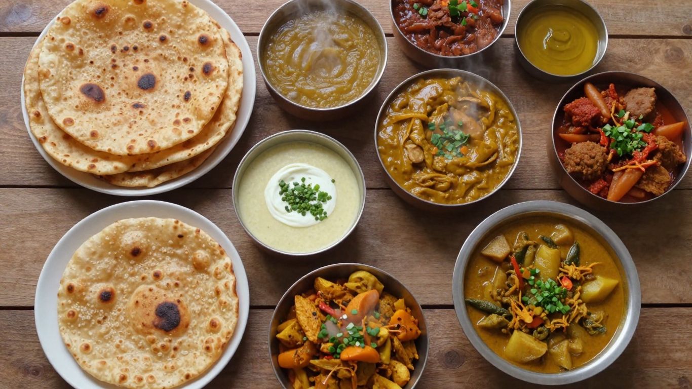Assortment of delicious North Indian breakfast dishes.