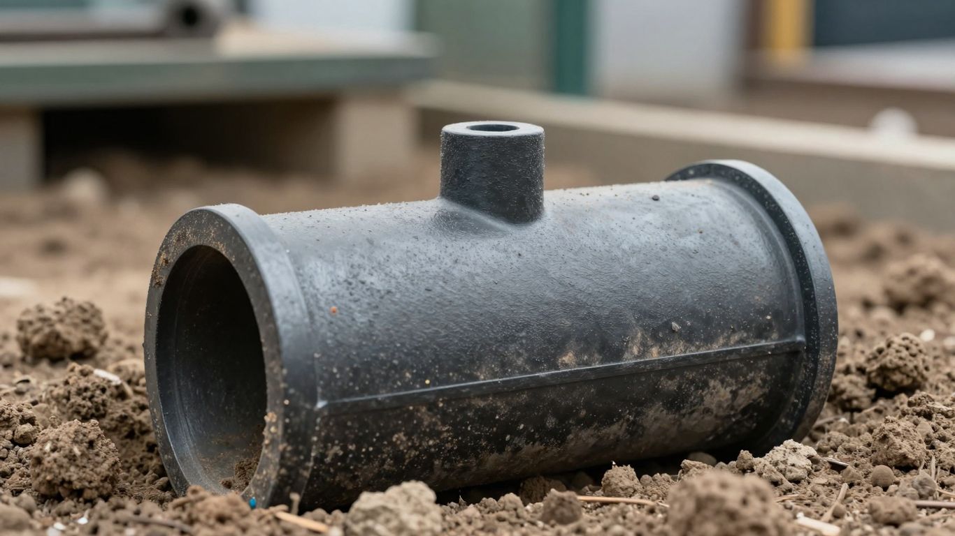 Close-up of a well seal in the ground.