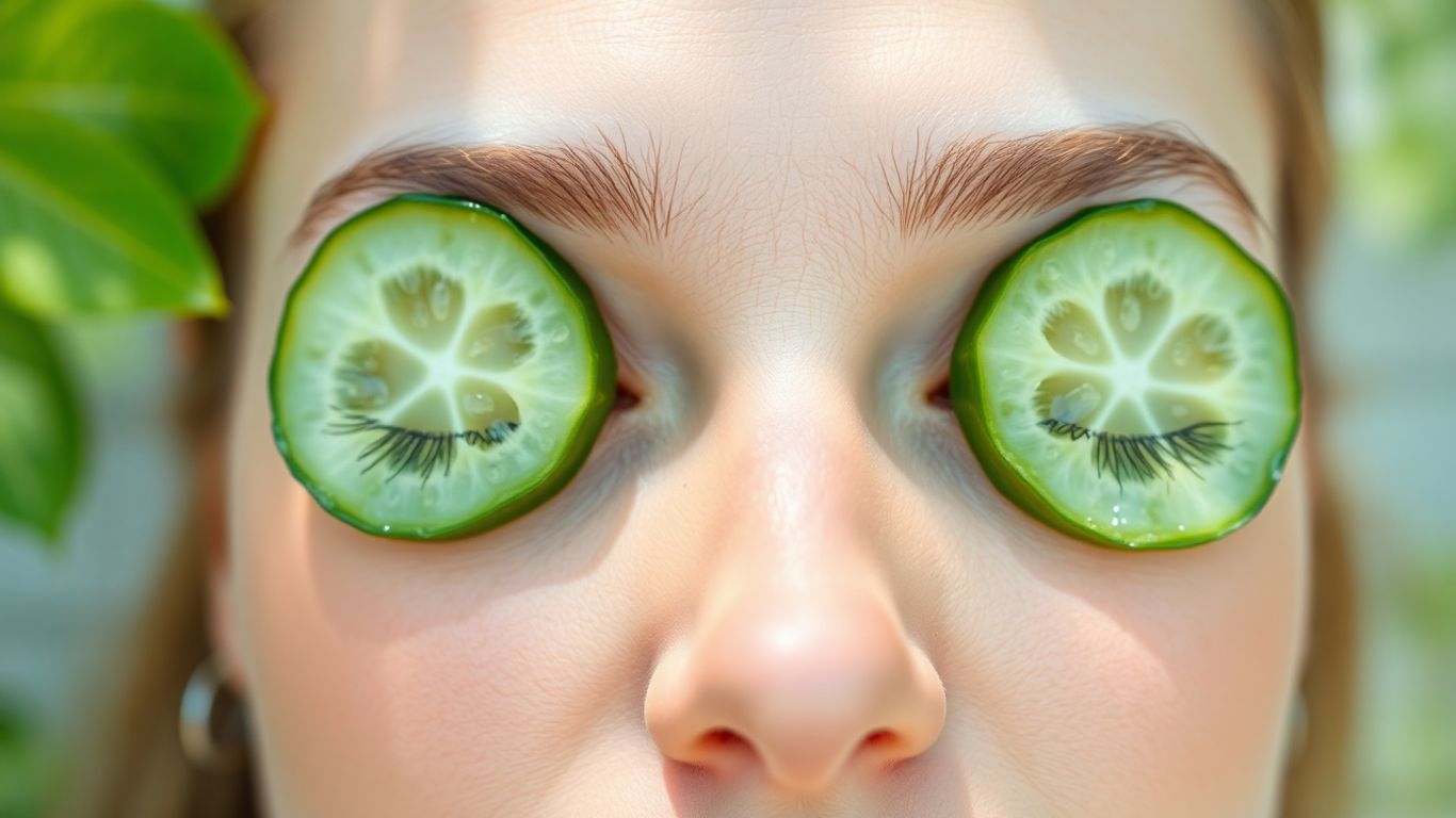 Cucumber slices on face for summer glow