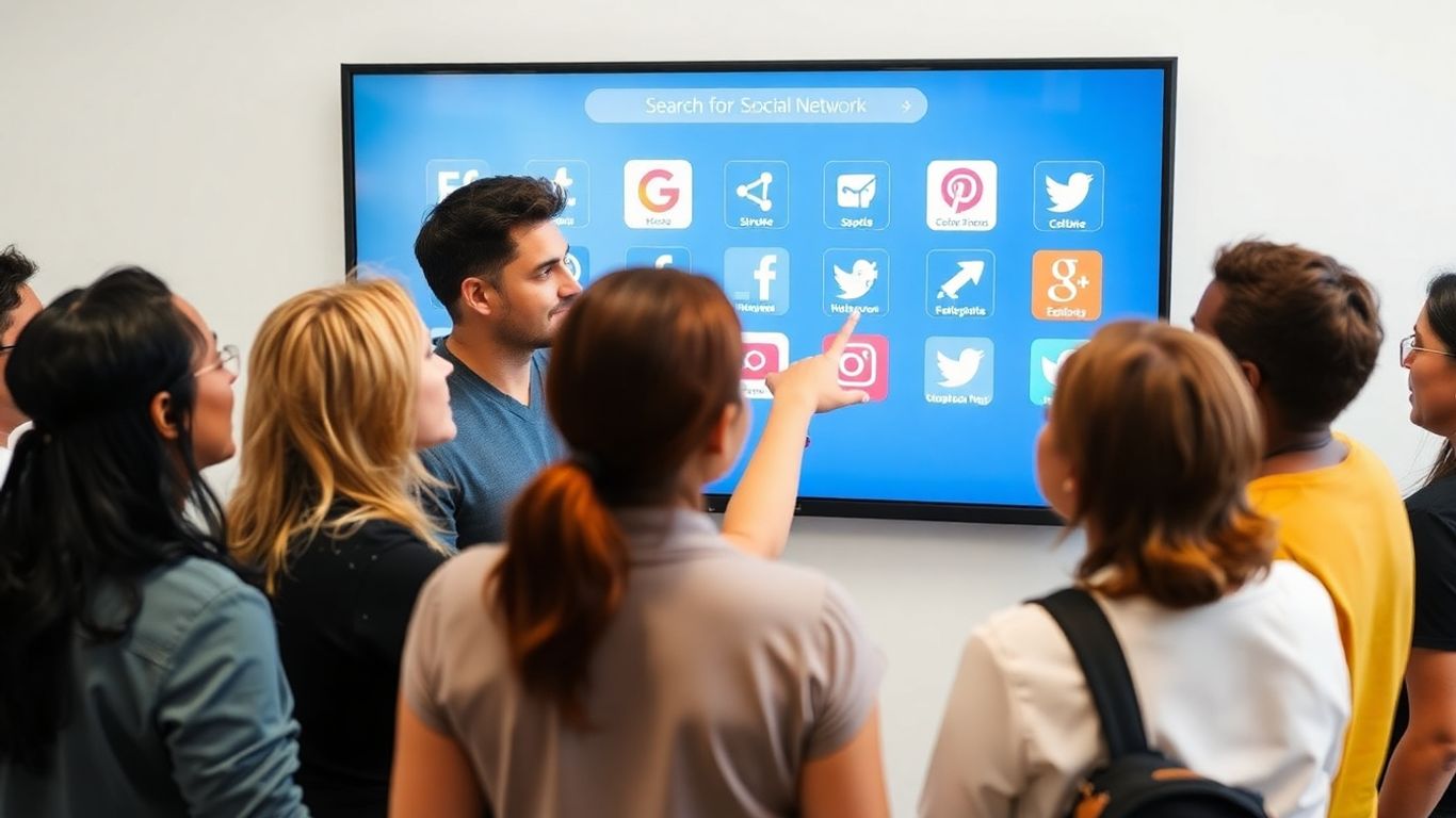 People browsing social network sites for sale.