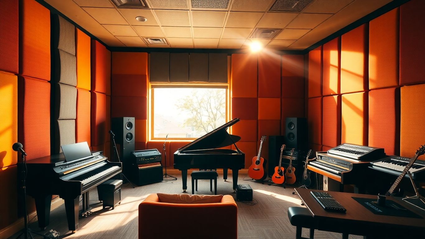 Musicians creating music in a modern recording studio.