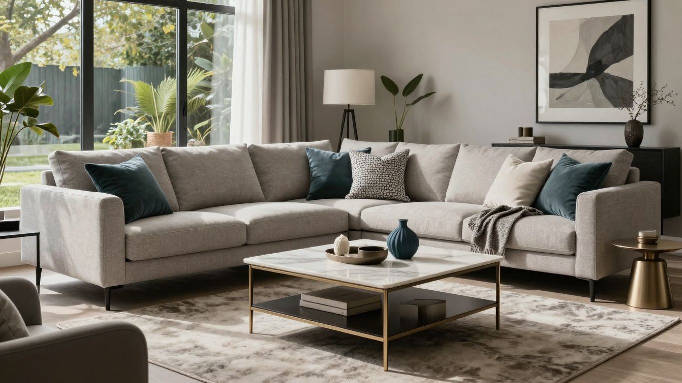 Coordinated furniture in a modern Airbnb living room.