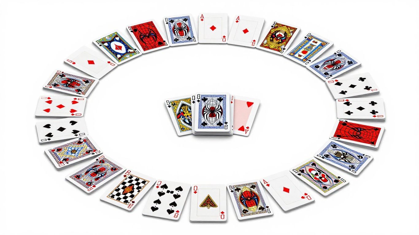 Spider Solitaire cards arranged on a game board.