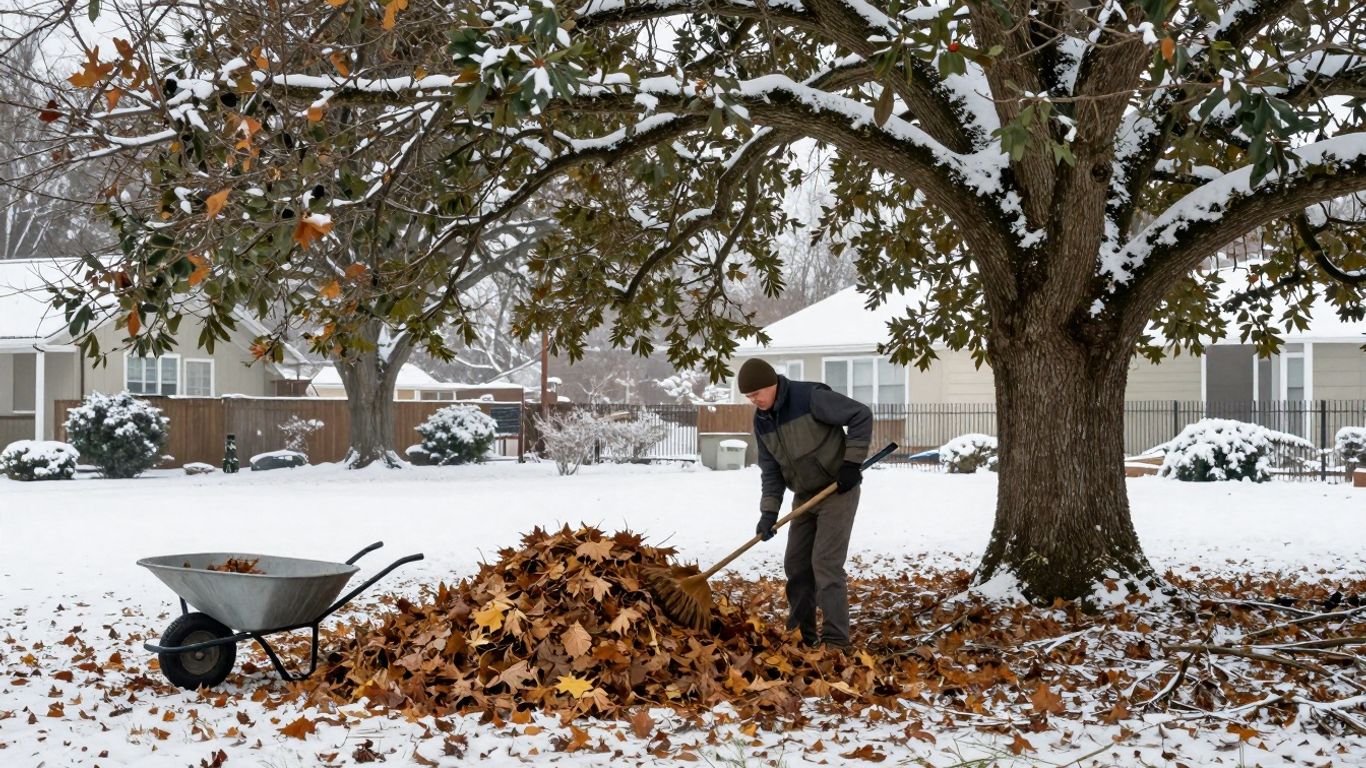 Yard cleanup before winter snow