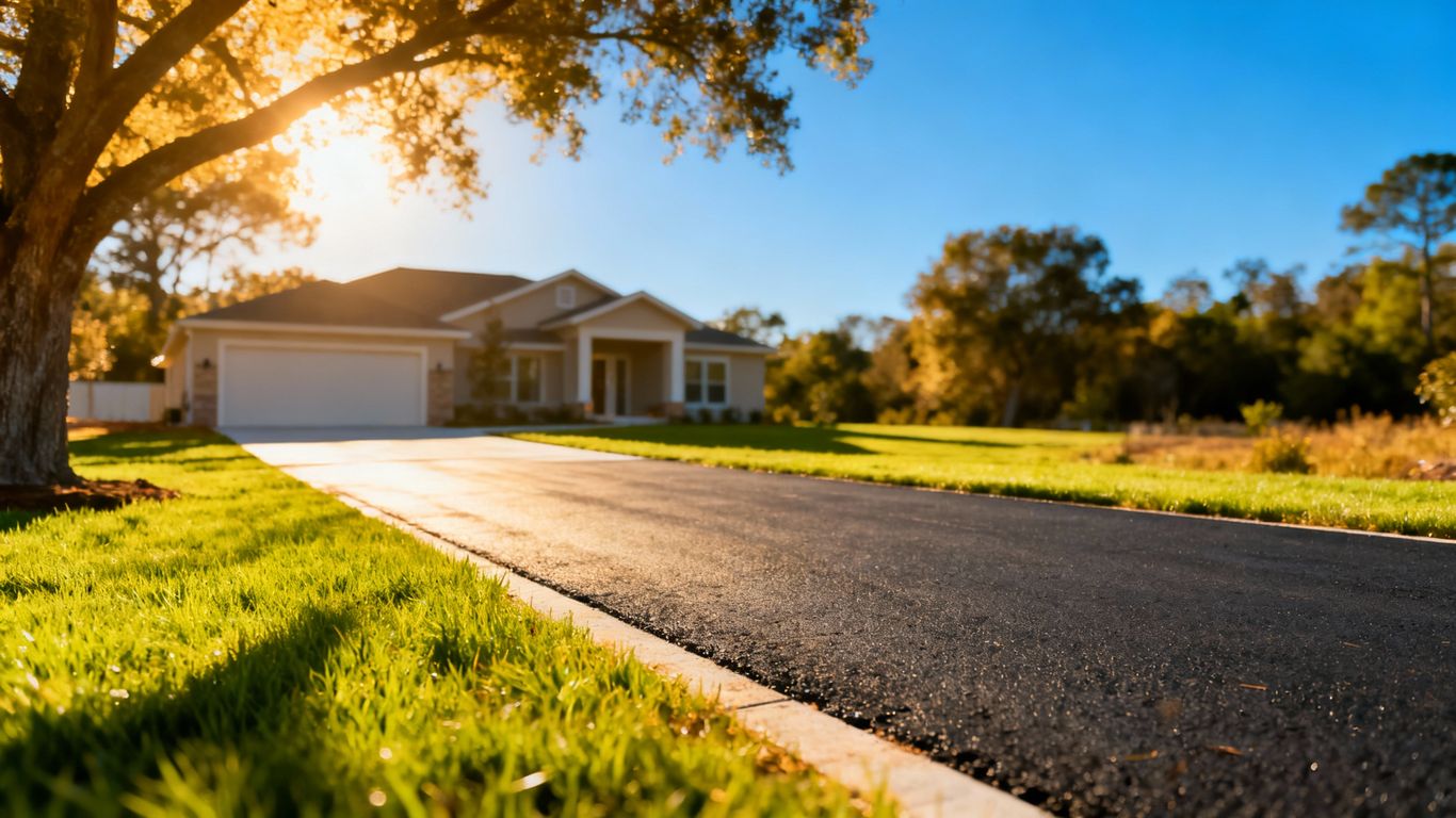 Newly constructed driveway on a sunny day.
