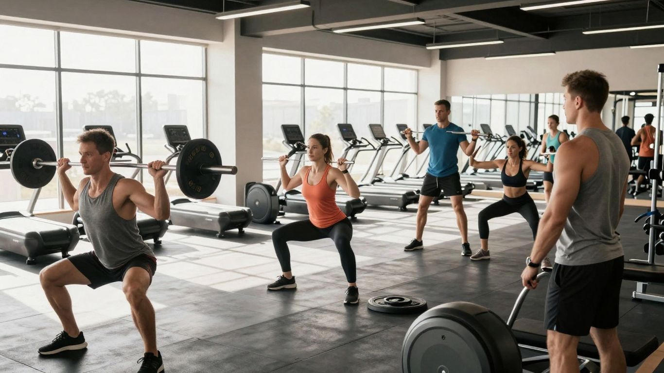 Mensen die sporten in een moderne, goed verlichte sportschool.