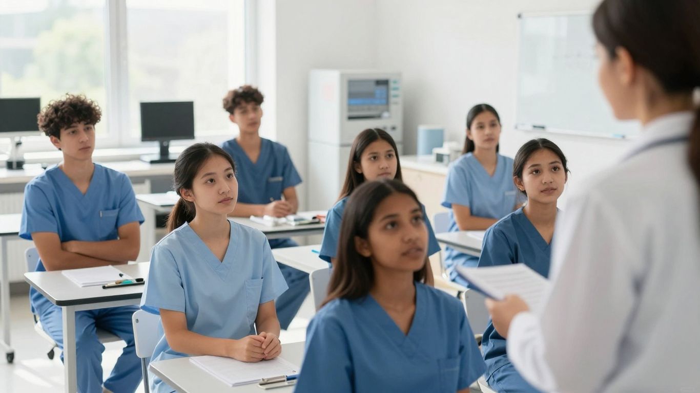 Students in a CNA class learning from an instructor.