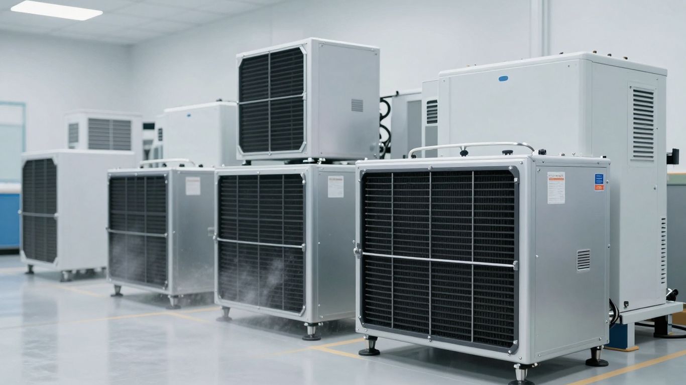 Industrielle Luftfilter in moderner Fabrikumgebung.