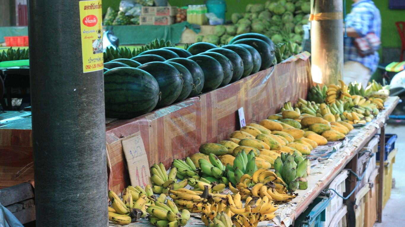 a bunch of bananas are on display at a market