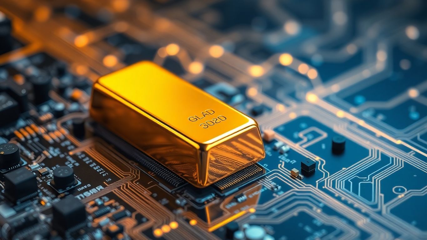 Barra de oro sobre fondo de tecnología abstracta