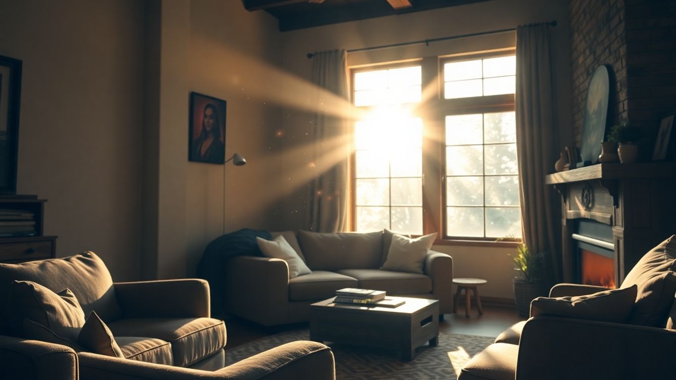 Sala de estar acogedora con luz solar.