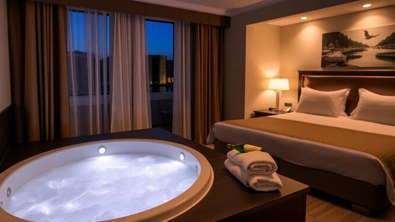 Chambre d'hôtel avec jacuzzi privatif pour un séjour romantique.
