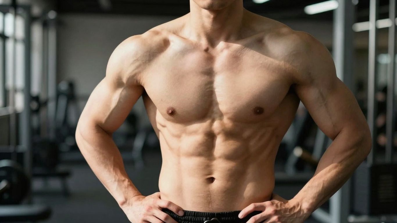 Muscular man with lean physique in gym