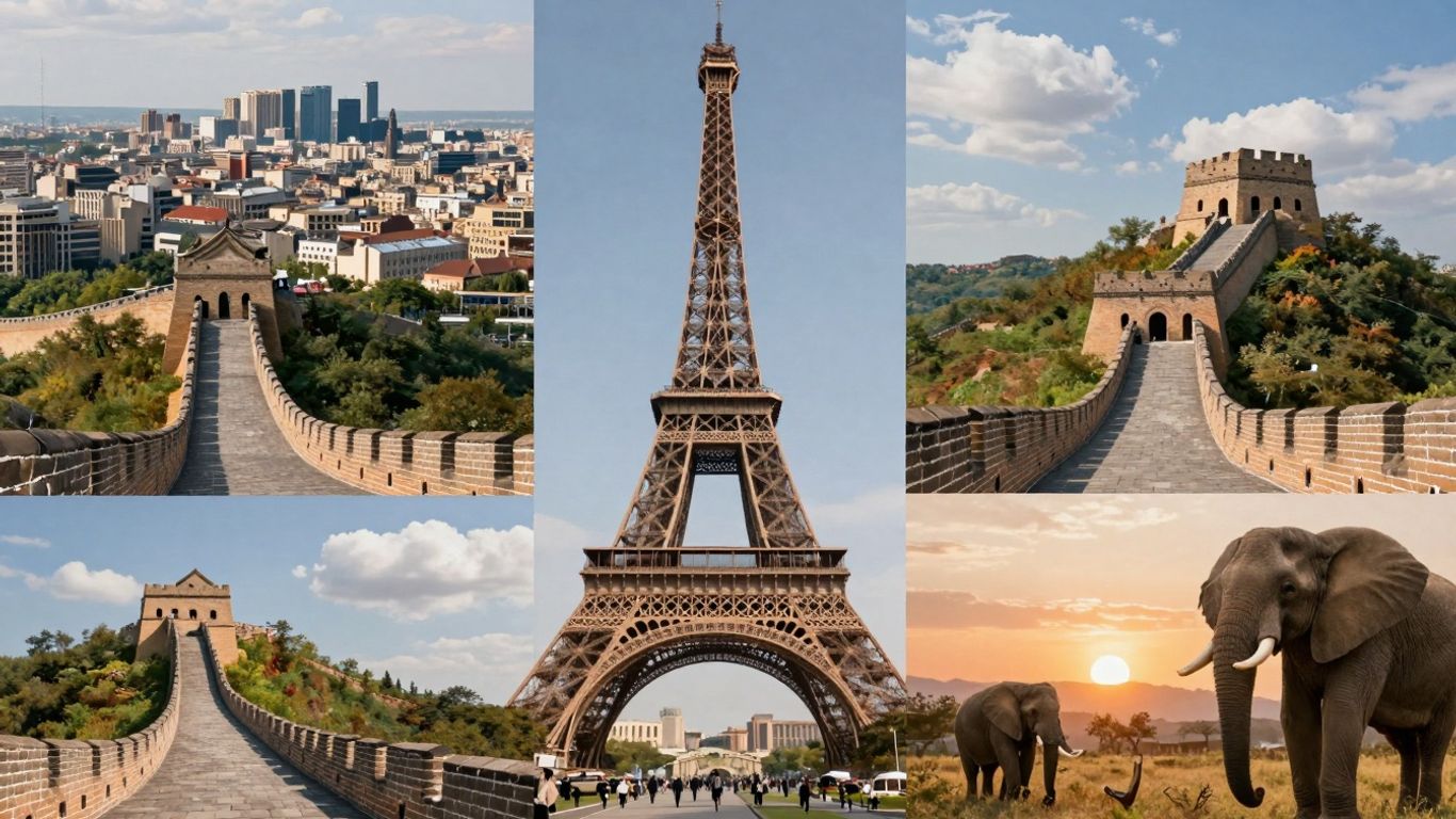 Kolorowe zdjęcia różnych miejsc na świecie.