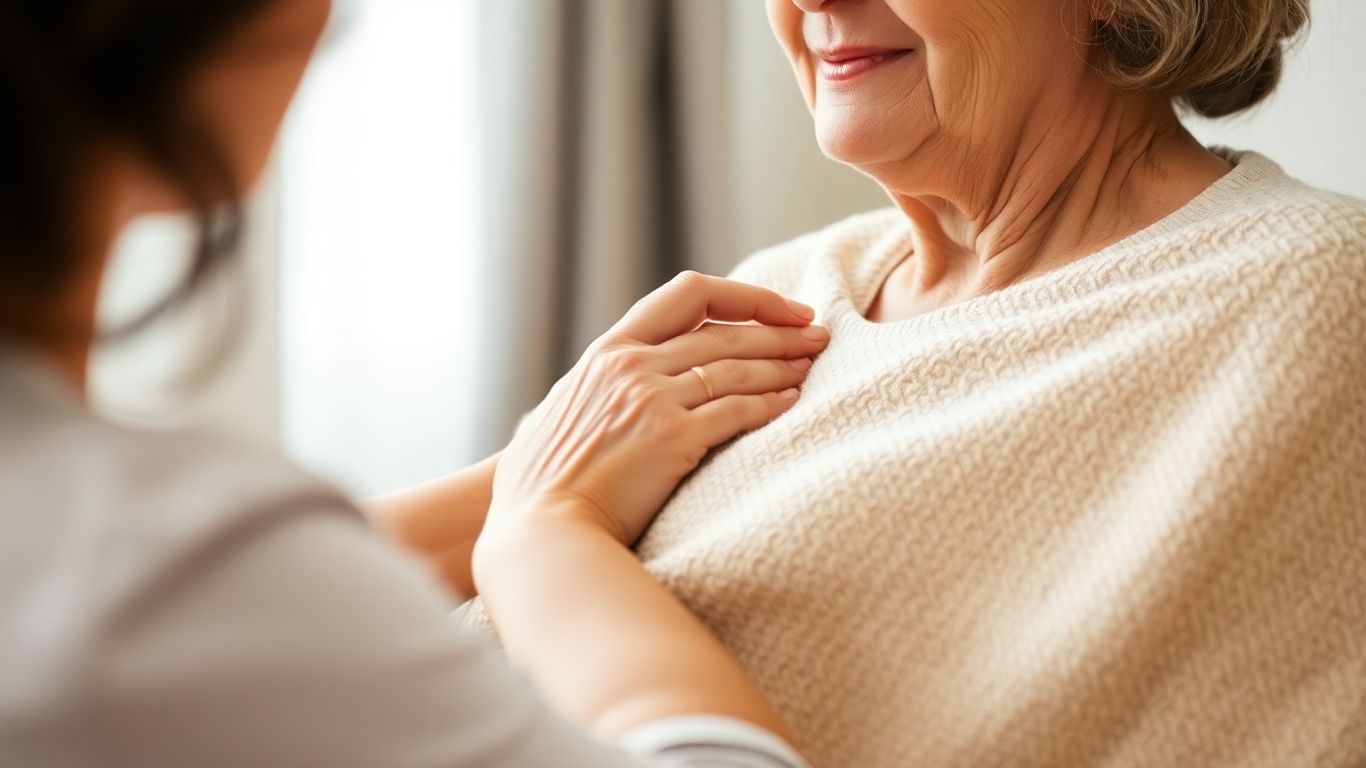 Caregiver offers comfort with a warm blanket.
