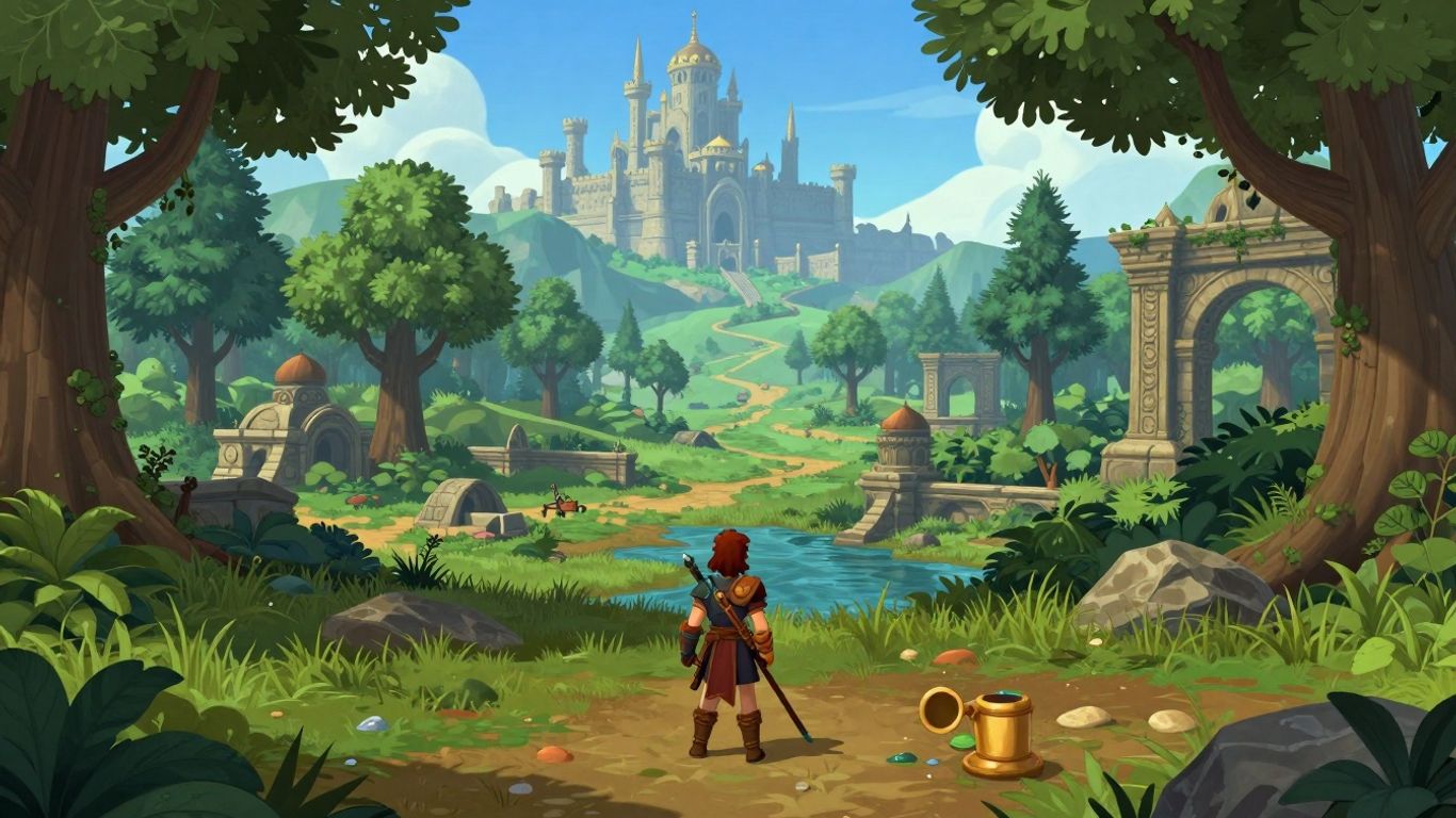 RuneScape fantasy landscape with player character on a quest.
