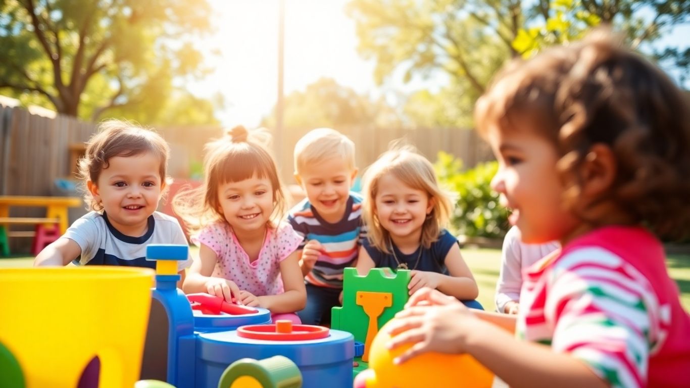 Children playing happily at Lathlain Playgroup outdoors.