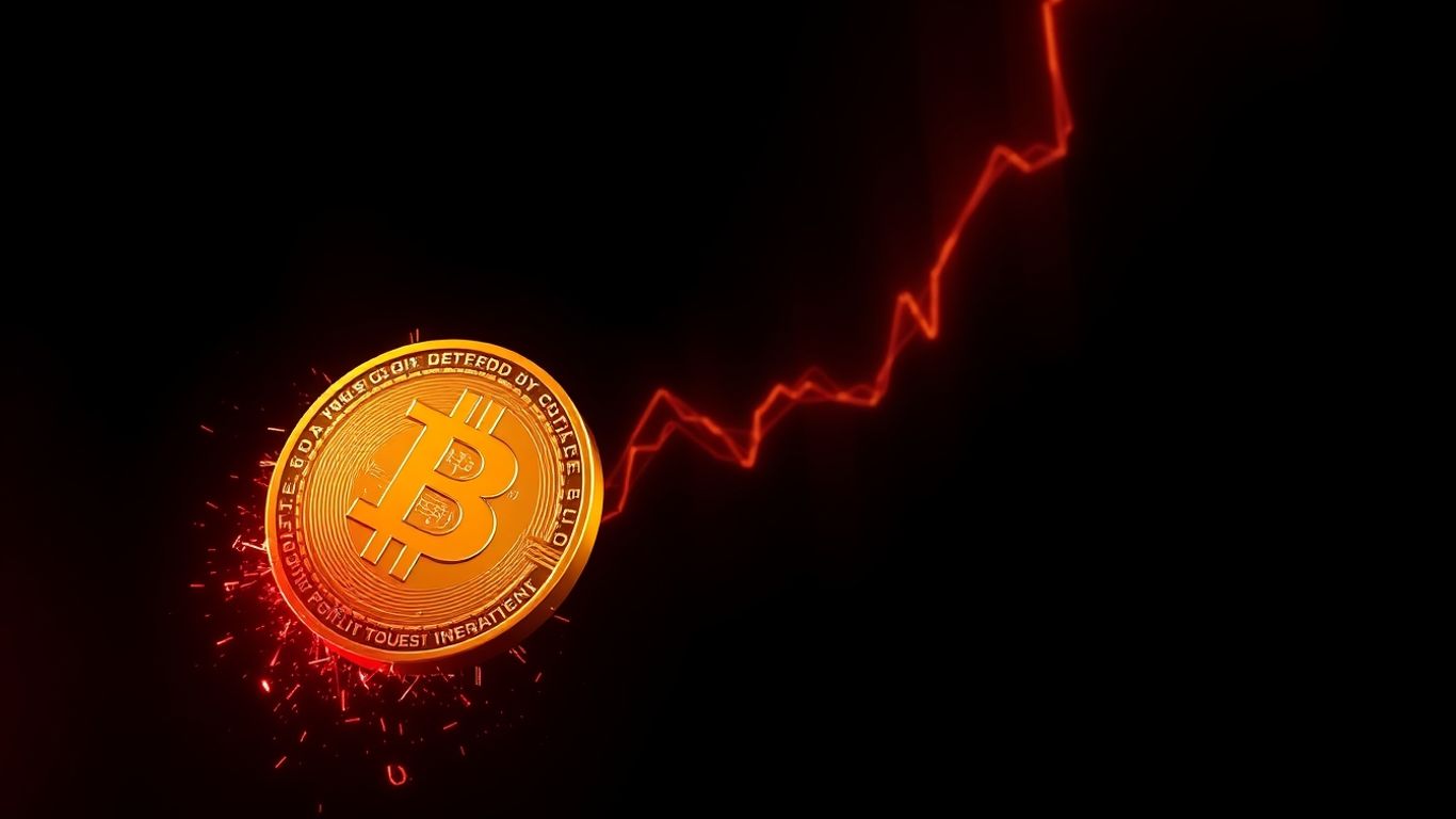 Falling cryptocurrency coin in a chaotic digital void.