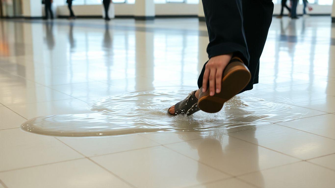 Person slipping on a wet floor.