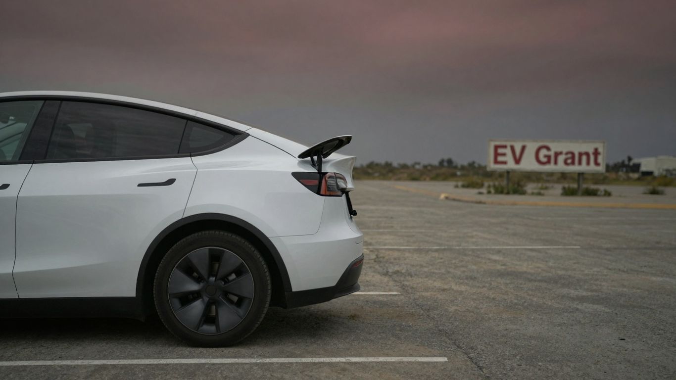 Electric car on empty lot after buyer grants end.