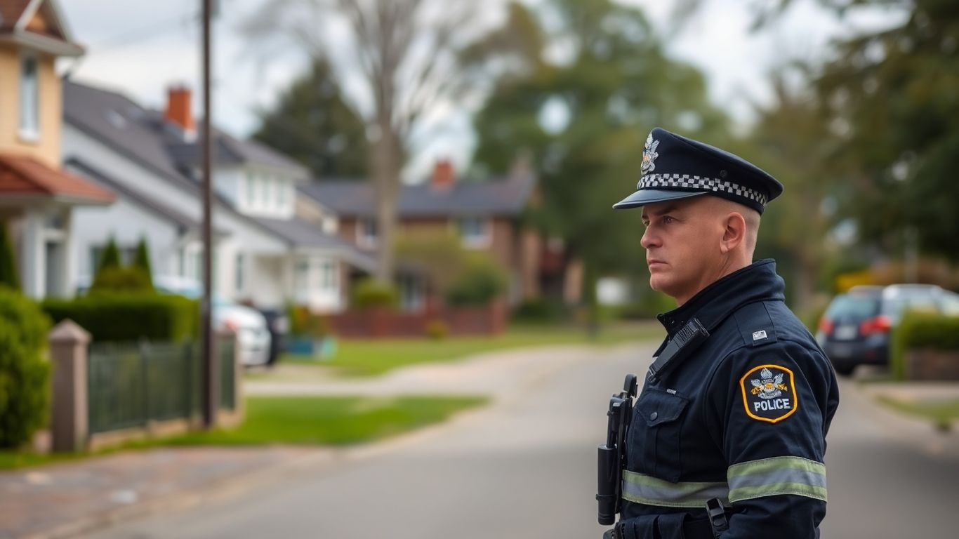 Police officer on suburban street