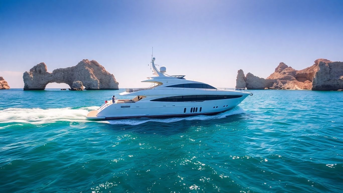 Luxury yacht sailing in Cabo San Lucas waters.