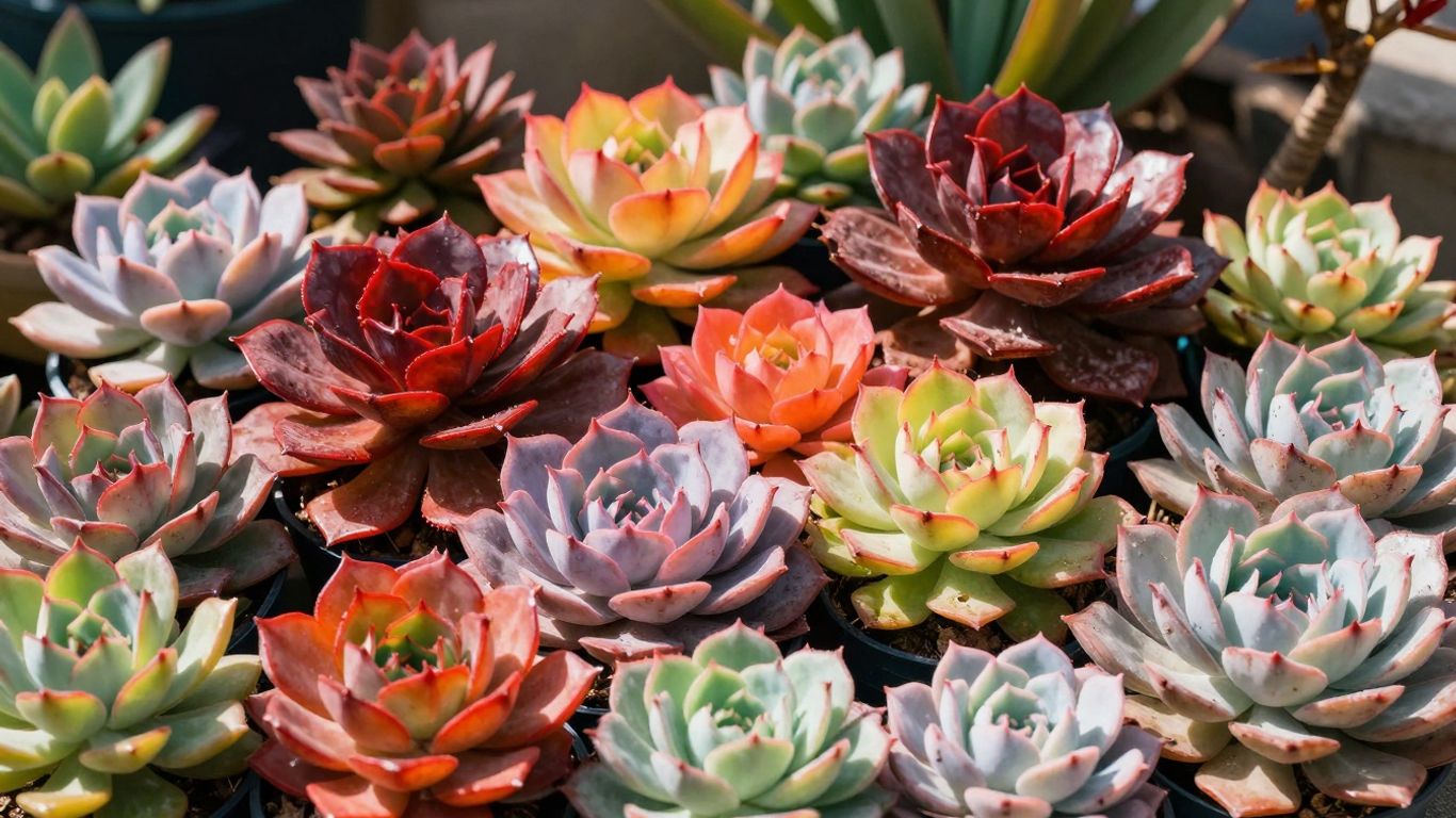 Kleurrijke bloeiende vetplanten in een tuin.