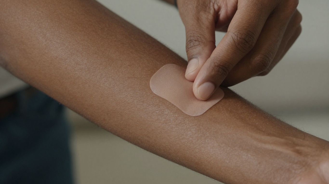 Man applying a testosterone patch to his arm.