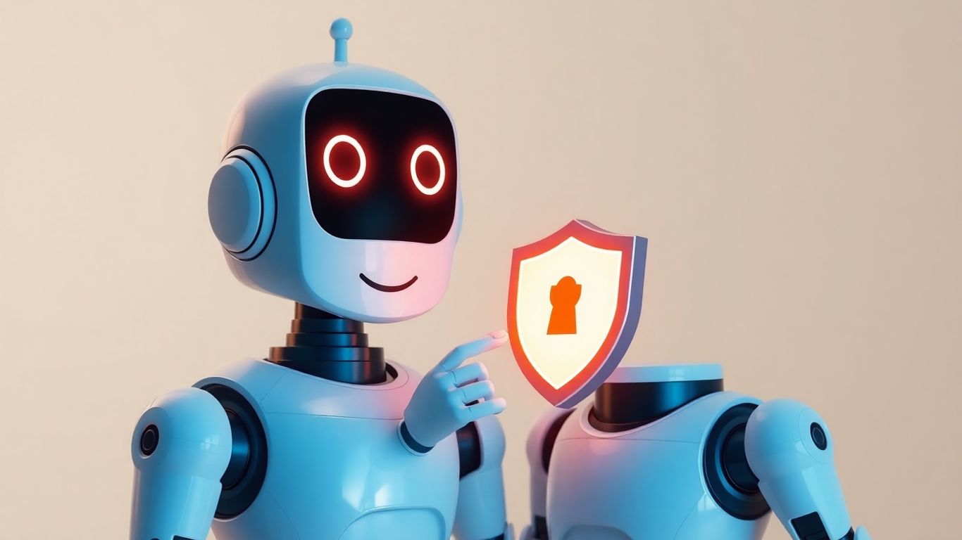 Robot protecting a website with a digital shield.